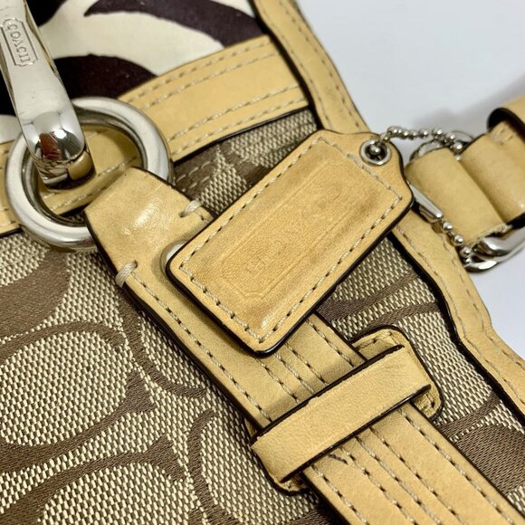 COACH Beige / Zebra Signature Stripe Jacquard Leather Satchel F13993 Hangtag - Picture 3 of 16